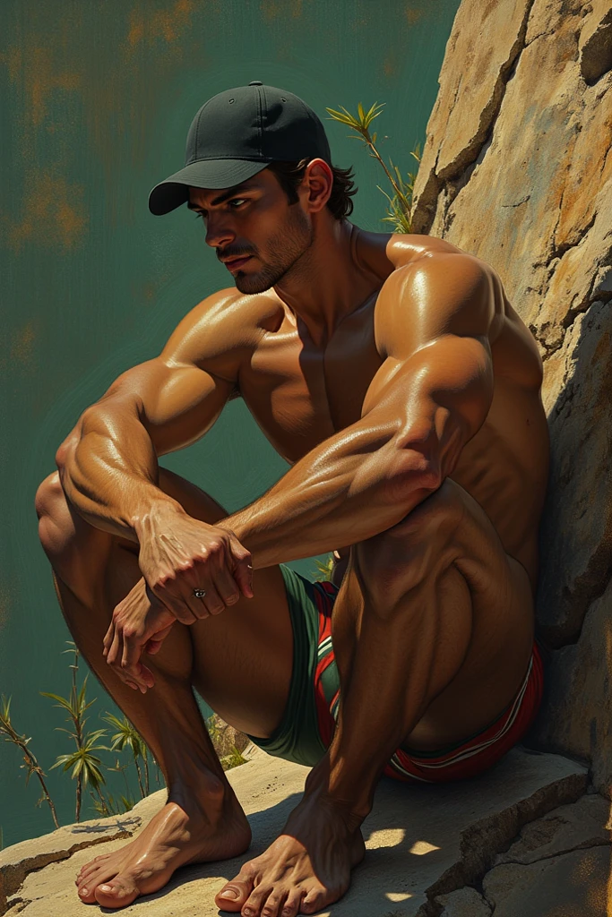 a man with no shirt on holding a rope and pulling it, strangled with rope, rope bondage, exaggerated muscle physique, masculine and strong, exaggerated physique, strong masculine features, rope, ropes, male model, beefcake pose, very very roberto ferri, muscular masculine figure