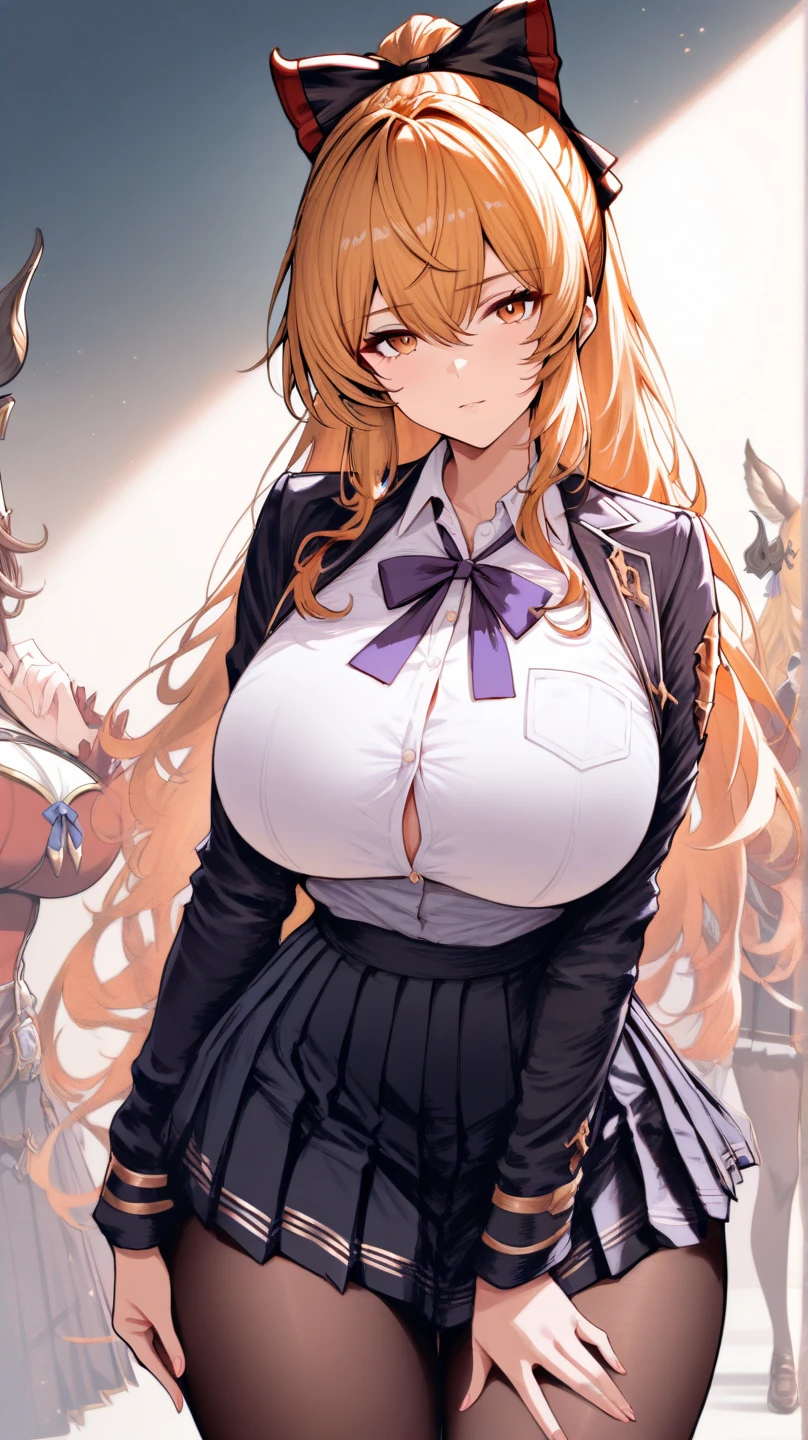 ,1 personの女の子,smile, View your viewers,masterpiece,Highest quality,masterpiece, Highest quality, 1 person,( Are standing, View your audience,),Detailed Background、A person who writes in detail、Accurate human body、Knowledgeable person、Accurate 5 fingers,Cruby Body,((Large Breasts)),orfevre \(umamusume\),black short skirt