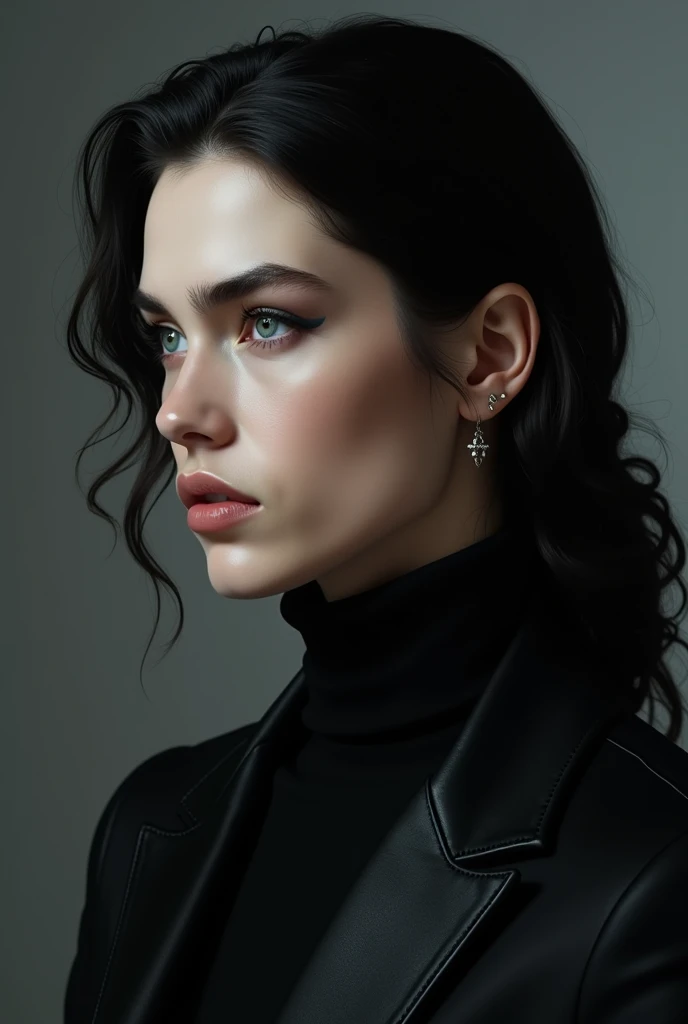 Raw Photo, Photo Essay, Fashion Photography, Masculine Girl, Model, Enigmatic, Soft Earthy Makeup, Earthy Eyeshadow, European, South American, Brown Eyes, Fabric as Background, Fashion, Beauty Editorial, Glittery, Illuminated Background, Diffused Light, Whole Body, Portrait Plane, Black & White, Realistic, High Quality, Sony A7III, 8k, 16mm 2.4 Lens, Soft Black Fog Filter