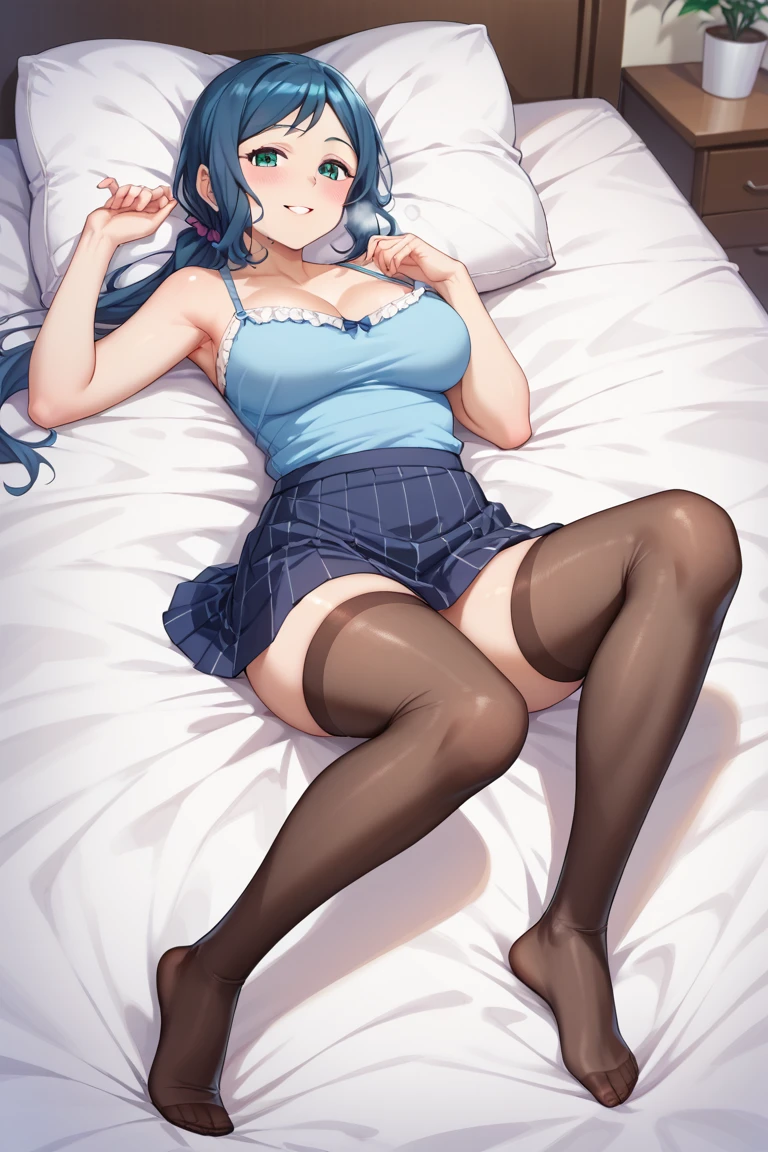 masterpiece, best quality, PelaV4, 1girl, solo, looking at viewer, smile, hat, dress, holding, closed mouth, glasses, elbow gloves, black headwear, holding book, small_breasts, (small breasts), shy, embarrassed, naked, visible_nipples, (she is topless), armpits, steam, steamy, breath, (you can see her breath), (laying down), (head on pillow), (legs spread open), come_hither, nsfw, (nsfw), (she is bottomless), visible_vagina, open_legs, short, pubic_hair, (pubic hair), bush, (pubic bush), armpit_hair, short, (hairy_pussy), hairy_pussy, black_thighhighs, thighhighs, (thigh high socks)