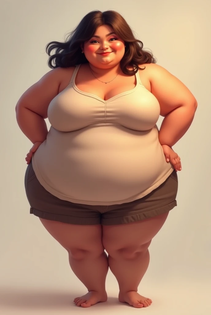 This chubby girl is in front of the mirror taking a picture of her look