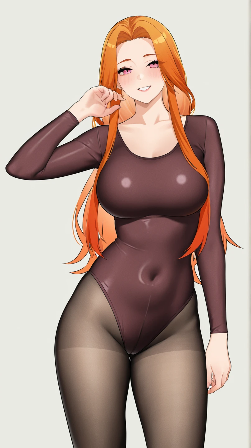 mother, Masterpiece, Best quality, ultra detailed, Beautiful lighting, 1 girl, Orange hair, cat ear, Green eyes, freckles, turtleneck top, I'm looking at the viewer, detailed black stockings with belt, juicy ass