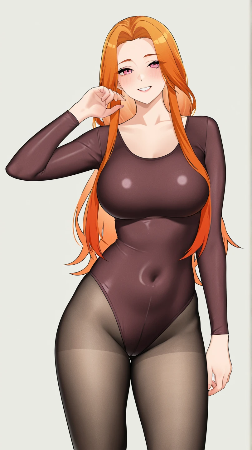 milf, masterpiece, Best quality, ultra detailed, beautiful lighting, 1 girl, orange hair, cat ear, green eyes, freckles, turtleneck top, Looking at the viewer, detailed black stockings with belt, Juicy ass
