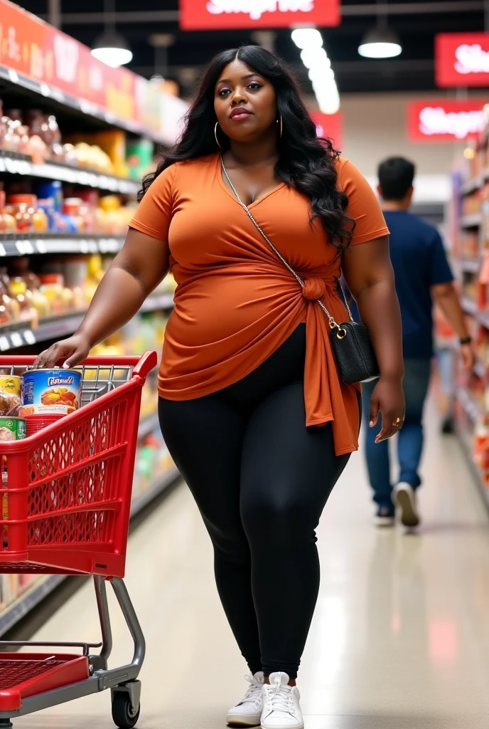 a extremely obese pregnant black business woman is shopping at the alternative style boutique 