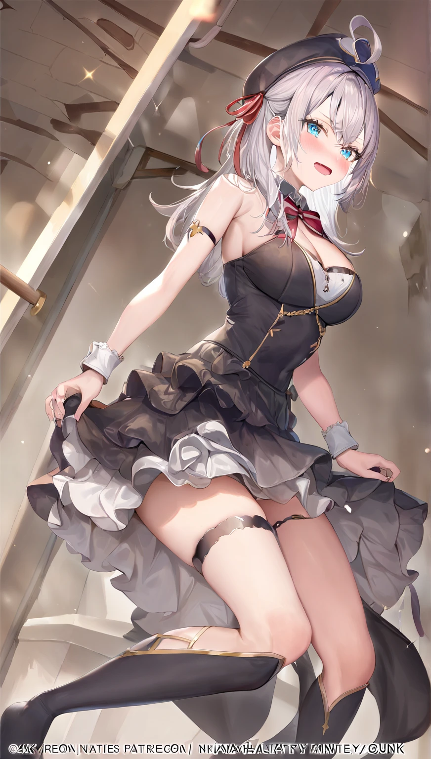 (extremely detailed 8k CG unit wallpaper), (masterpiece), (best quality), (ultra detailed), (best illustration), (best shadow), cowboy photo, (sharp eyeliner), eye shadow, (detailed eyes: 1.2), city background, (fiveseven: 1), charming smile, 1 girl, long ponytail