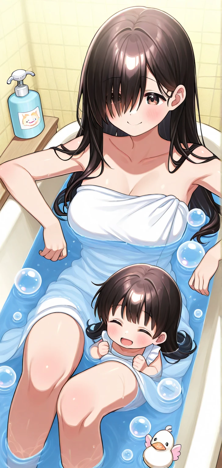 Big sister and little brother naked in the bathtub 