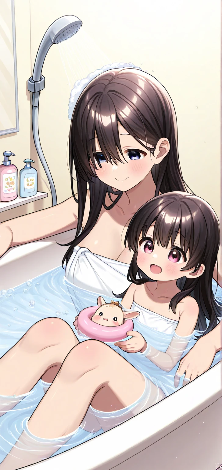 Big sister and little brother naked in the bathroom 