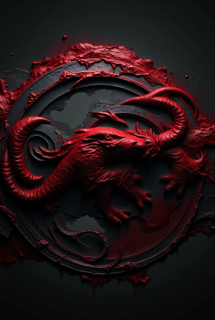 Japanese dragon, full width, beautiful red with black details, black background. A kind dragon, beautiful, clear lines.