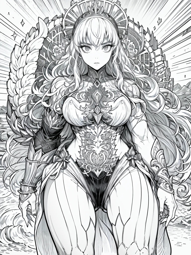 Line art of goddess , mono color, gigantic breast, lineart, monochrome
