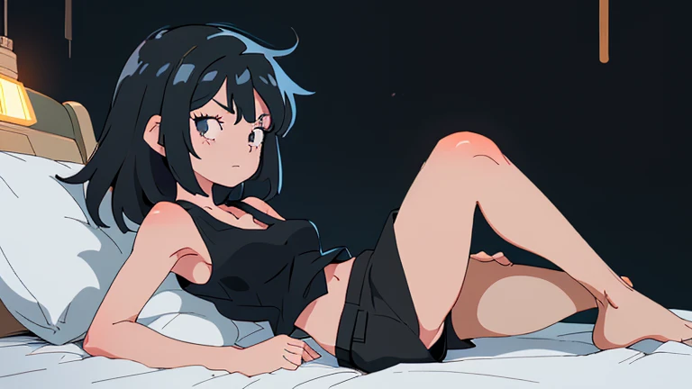 facing camera, ((best quality)), ((masterpiece)), (detailed), perfect face, perfect body, perfect skin, beautiful sexy girl, mavis, lying down, legs spread open, big eyes, black eyeliner, flat chest, firm tits, perky tits, freckles, open pussy, nude, naked