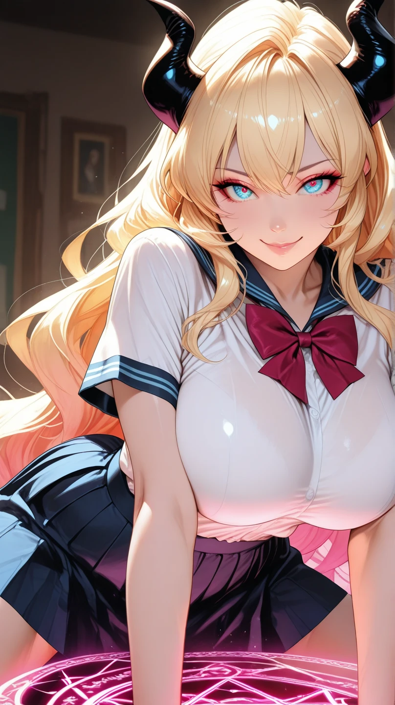 masterpiece, high quality, One girl, fix, Blonde Hair, Pink Eyes, , Knee socks, Pink is good