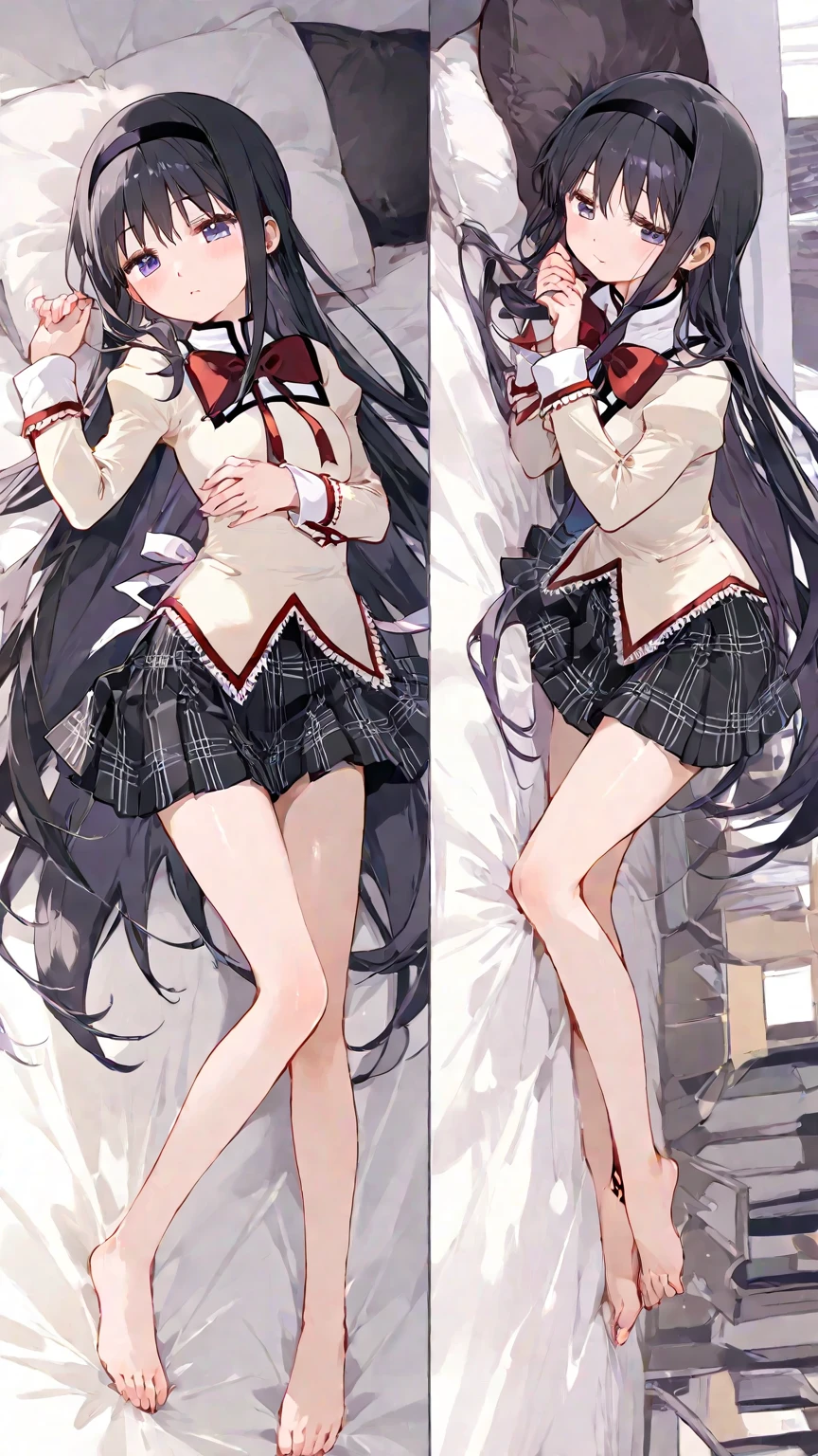 Two anime characters lying in bed, Cross-legged, mayuri shiina from steins gate, gapmoe yandere, anime moe artstyle, Photos of A-1, seductive anime girl, by Jin Homura, yandere. ah high, girls frontline style, gapmoe yandere grimdark, ecchi anime style, Seifuku, kantai collection style