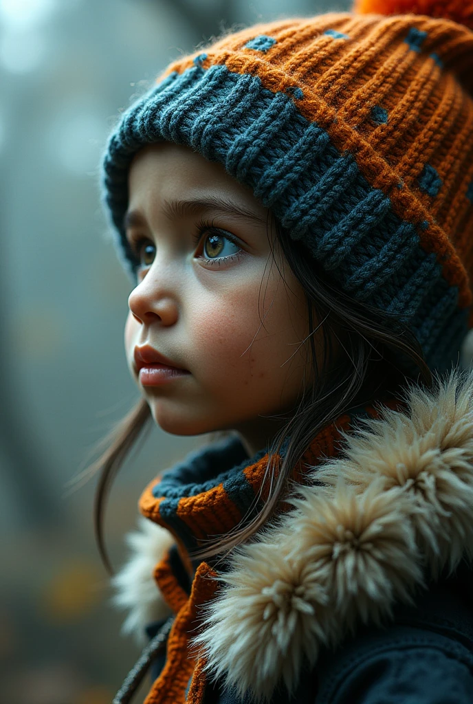 GIRLS Russian children with 10 years, loiro cabelos compridos, PORTRAIT, JAQUETA PRETA E ROUPA PRETA, FUNDO AMARELO.
