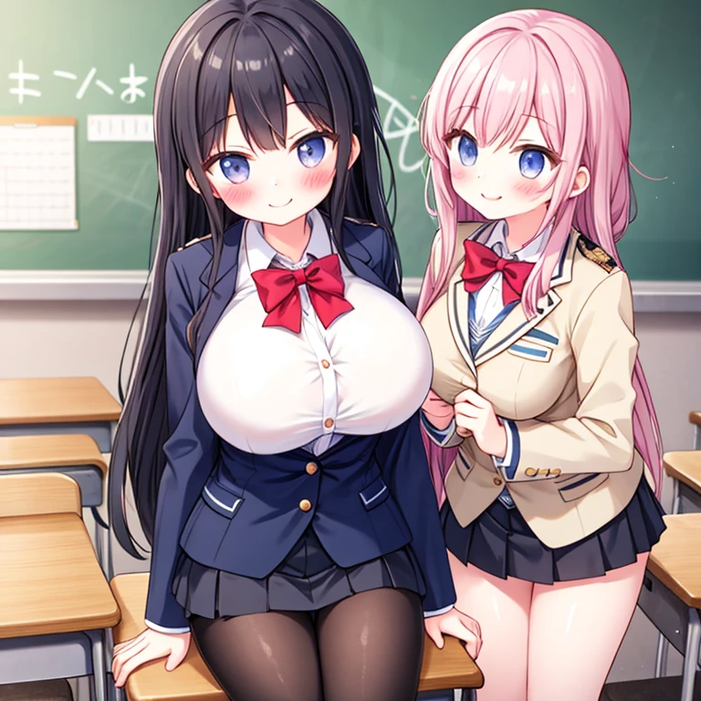 SFW, Realistic, masutepiece, VERY classroom interior detailed scenario, VERY crowded classroom detailed background, Insanely hot standing (woman 1) Use something sexy ((School uniform)), (Gray hair color Short hair)、(Indigo eyeole under the mouth)(((Lifted skirt)),(Big breasts)、 (Big ass), (thick thigths), (fear expression), blushed face,woman grabbing woman 1 from behind,(((woman pressing her chest on woman 1 back))) And (((woman holding her waist behind her))), panties that are floral and pink panties,grabbing another’s breast