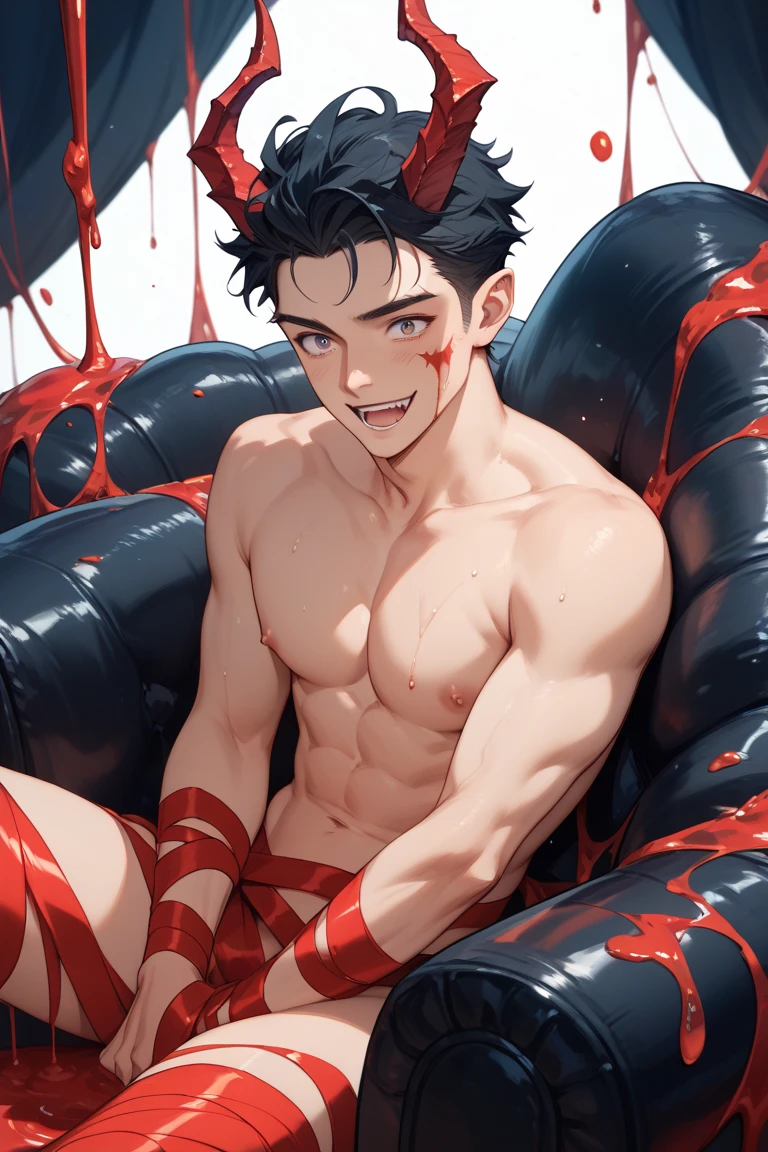 (masterpiece, best quality), man, Wear miniature thong ((Red miniature pliers:_patterned_design_thong_breath through_huge pecs_The whole body is soaked)) , bioluminescence_Devil's_world, wide angle, atheletic body, (((male))), shining_skin, muscle tissue,eyes orange,Nail shape, determined expression, small waist, A big heart, large mane, muscular , illustration, watercolor ink sketch,(big bump),(Large eggs),Japanese radish,Split legs,Squat down,,((Hips propped up)),((Thick body hair)),(Hands touch the crotch),Hairy underarmottom-up view),Rounded buttocks,(((The clothes are soaked))),Hard,(There is a lot of white liquid on the body),lie,The sun is very strong,((Very detailed, extremely detailed legs, Extremely delicate arm, Very detailed face, Perfect Detailed Eyes, Perfectly detailed anatomy))