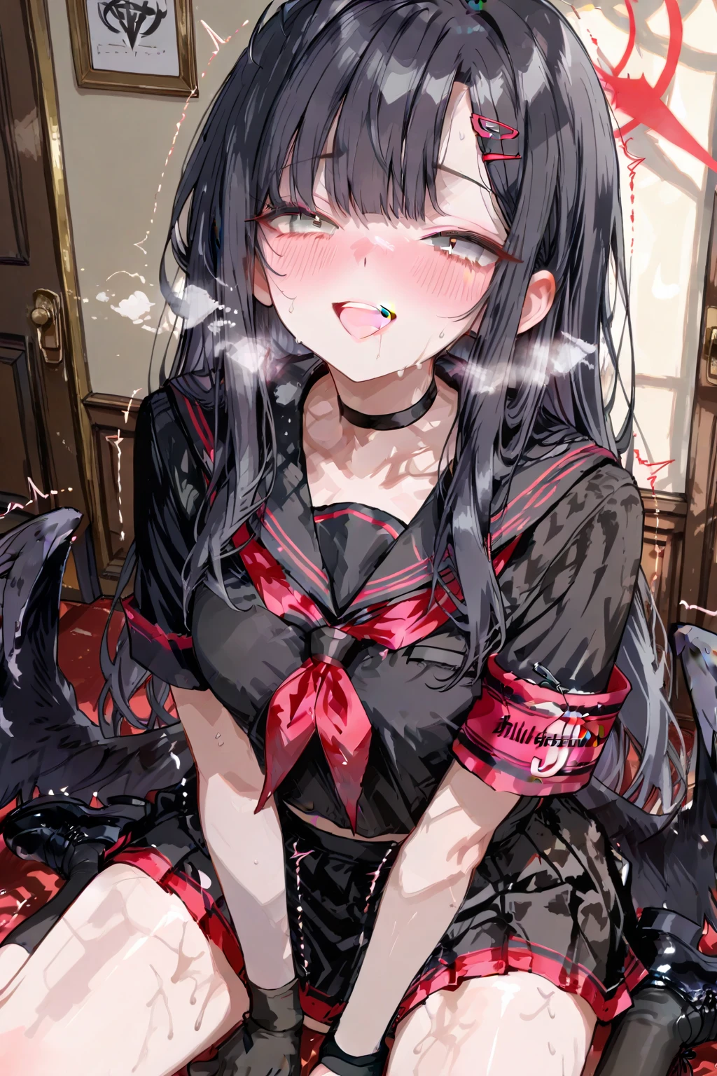 On all fours、Gothic Lolita dress、Eye patch、ON back、low angle、、(((Clothes get torn)))、Anime chic、blush、((She lost the battle))、((Ahegao))、((Pieces of clothing fly off))、NFSW、((Vaginal sex))