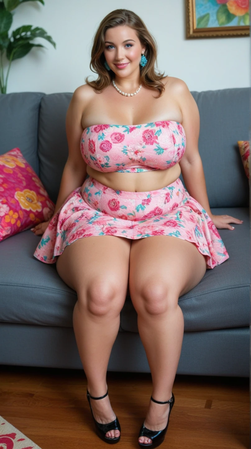 (8k, best quality, masterpiece:1.2), (realistic, photo-realistic:1.37), ultra-detailed, 1 girl,cute, solo, ,beautiful detailed eyes, medium wavy hair, pink sundress, thick thighs, standing in a jungle, , smiling, looking at viewer, , pink hair, , full body view, standing, whole body shot, voluptuous, sexy, feet, barefoot, pink hair,
