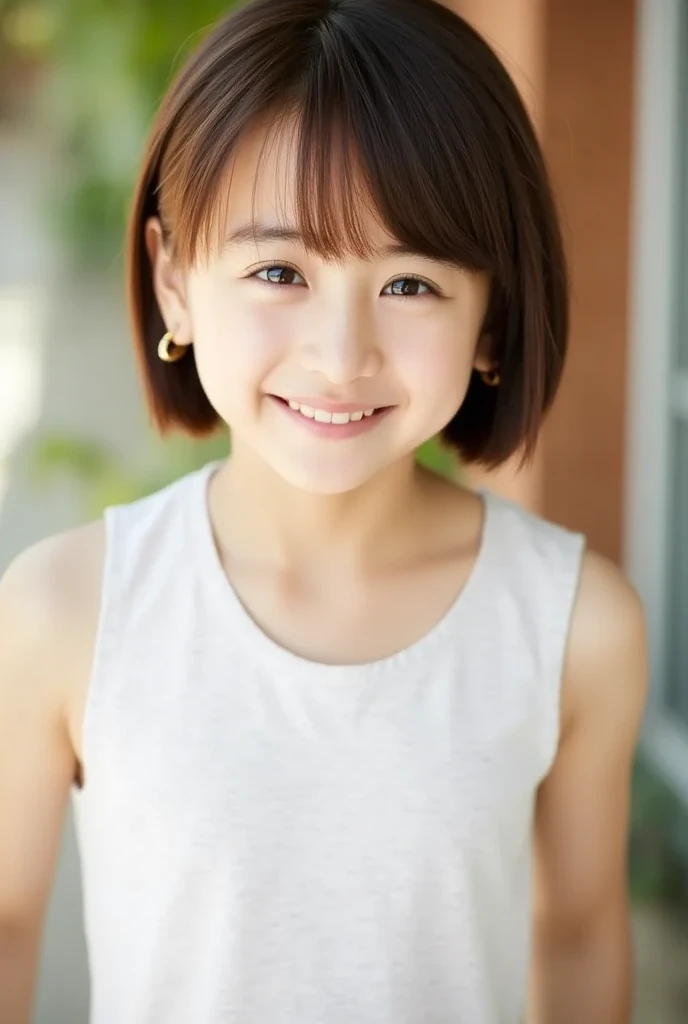 Little girl on top，Looking down，from below，Flat sandals，did not wear panties，sitting on the classroom desk，Crotch view，Bottom view，Mocking expressions，Smiling，No bandeau，Large angle upward view，Sky background or ceiling background