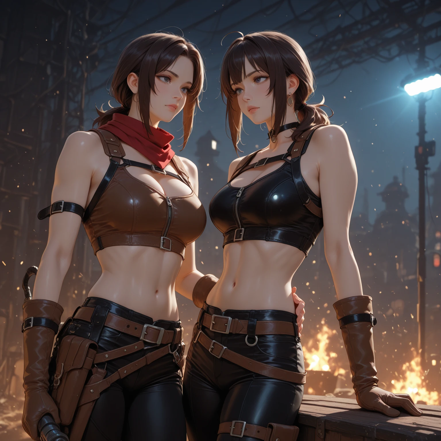 Photo, Raw, shallow DOF, sharp eyes focus, alone, ((mid 40s milf kicking like Tifa Lockhart)), (((ultra realistic detailed eyes))), intricate eye details, sweaty, ultra skin texture, ((ultra skin details)), skin imperfections, intricate details, long messy hair, volumetric lighting, visually interesting, ultra realism, muscular abs, asymmetrical legwear, asymmetrical hair, asymmetrical clothing, frizzy hairstyle, hairy armpits, hairy, hairy vagina, breasts exposed, vagina exposed, heterochromia, very colorful photo, bright and vibrant kaleidoscopic background, vast array of colors, multicolored and kaleidoscopic hair, kaleidoscopic tattoo colors, inviting stance, very tall women, femdom and femsub, ripping clothes off other women, very muscular thighs, very muscular calves, very muscular biceps, flexing biceps, full body including feet, 8k, (insanely detailed: 1.5), 20 megapixel, ultra sharp, endearing and kind eyes, kind smile, flirting with viewer, having sex with viewer