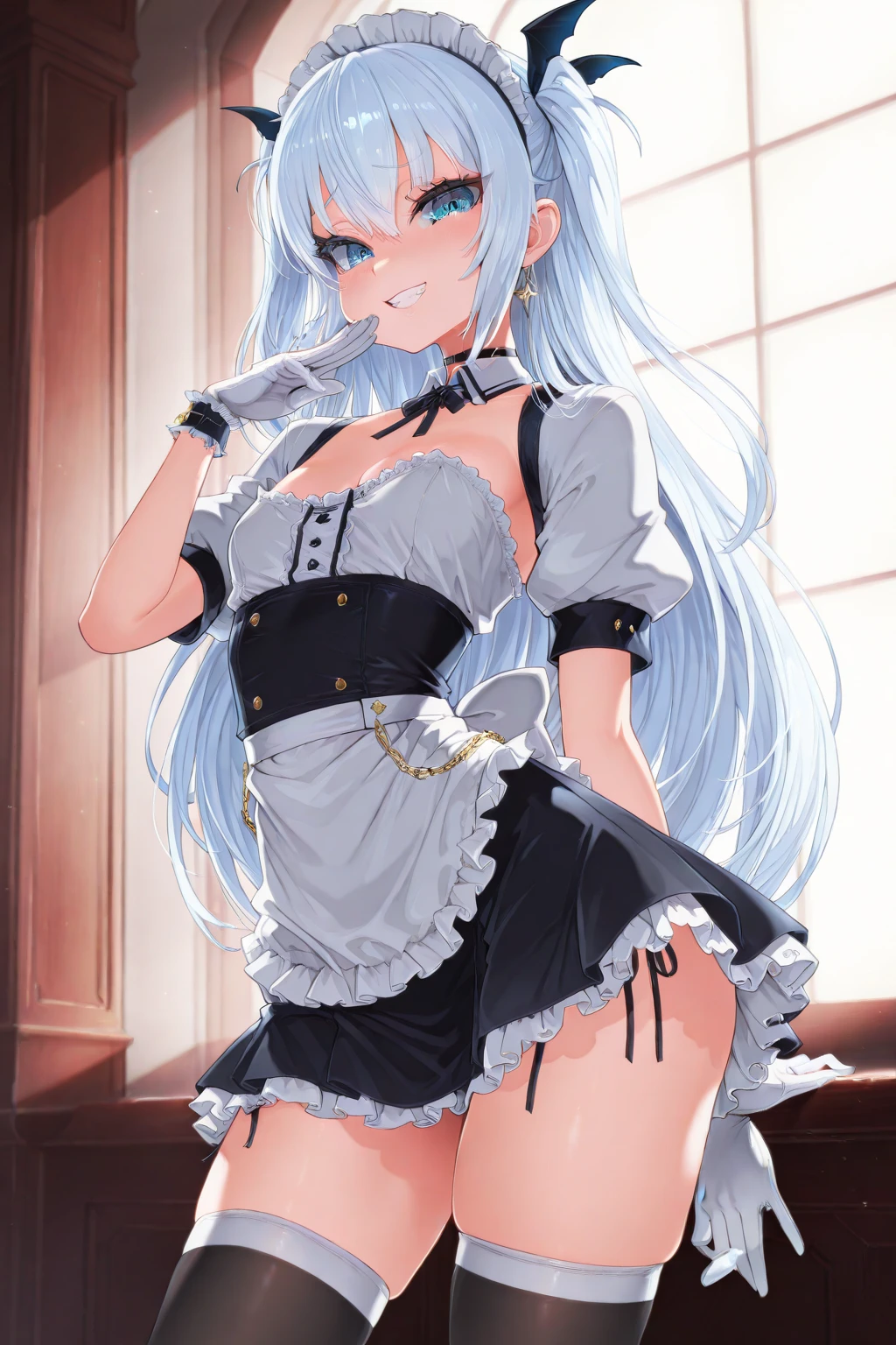 (nsfw:1.3),(open chest:1.3),((very flat chest :1.3)),((open skirt:1.3)),looking vagina,((side tie panties)),((nsfw panties:1.3)),highest quality, masterpiece, long eyelashes, Sparkling輝く目, Dresses with ruffles and ribbons, Eat cake in a café, Sparkling, Cat ear, flower hair ornament,
