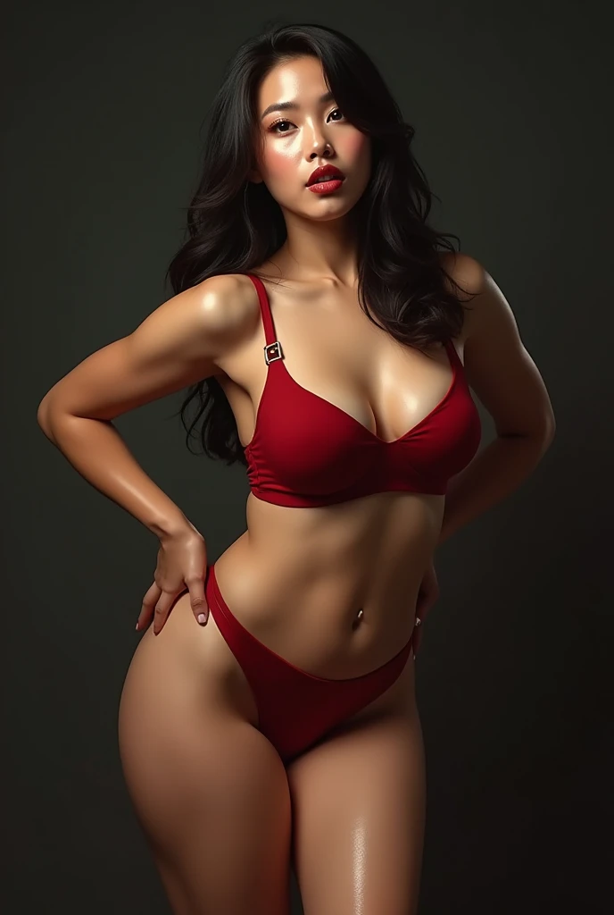 busty latin woman in a red bikini, violet myers, tight attire, marischa becker, demi rose, gogo dancer, cardi b, looks like fabiula nascimento, bra and shorts streetwear, full body length, lit from the side, gorgeous lady, looks like laura barriales, fishnet clothes, sexy look