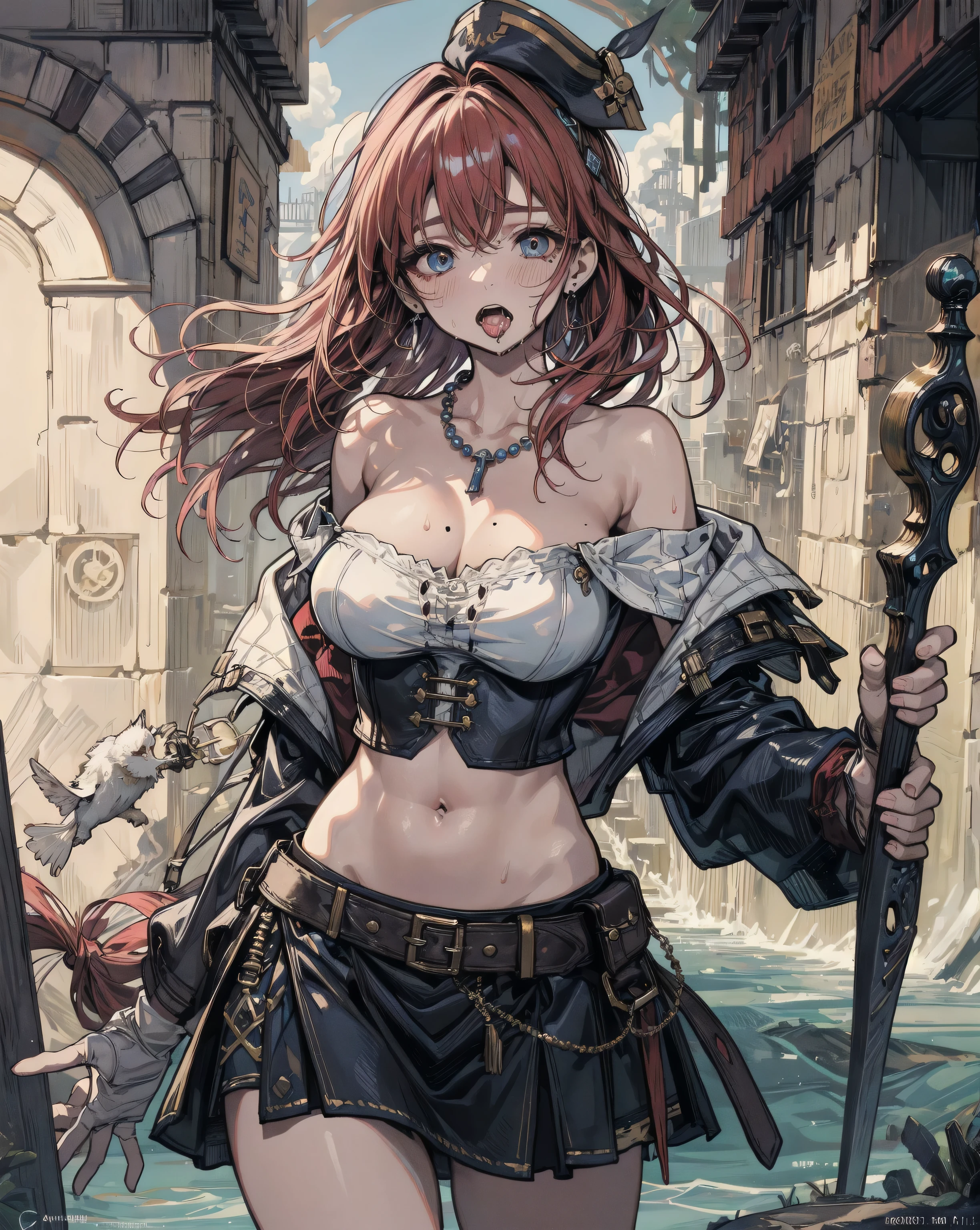 score_9, score_8_up, score_7_up, score_6_up, score_5_up, score_4_up, source_anime, tomboy girl, long hair, Bust Cup B , open-chest outfit, Guillotine Cross Set, breastplate, waist armor, Armor, red hair, Metal head jewelry, red eyes, Sparkling eyes, sit, Mobile gaming mouse, office backdrop, office desk, office chair, Sharp picture, Magical light, Bright atmosphere, beautiful backdrop, simple