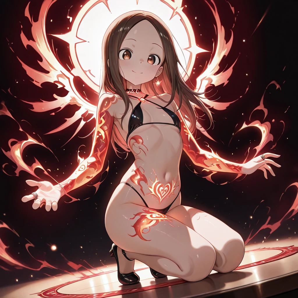 1girl, Goth girl, nude, black lips, glowing red eyes, full body 