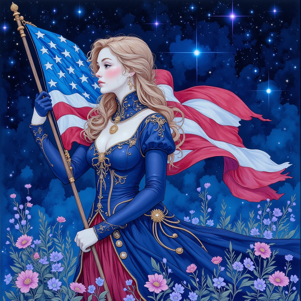 a beautiful detailed flag of malaysia, hibiscus flowers embroidered on the flag, diamond decorations with the name "wanzai" on the flag, 8k, photorealistic, highly detailed, intricate, realistic, vibrant colors, gorgeous, masterpiece, award-winning, exquisite craftsmanship, stunning, breathtaking, magnificent