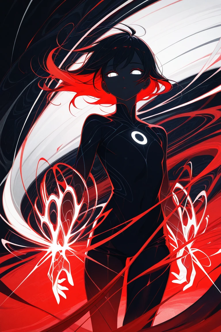 ((Highest quality)), ((masterpiece)), (detailed), One Girl, sexy, 黒hair, Small eyes,Black clothes, look up, whole body,hair,Fair skin,長いhair,Four arms, Open your arms, Vitruvian Man, Vitruvius' human body diagram