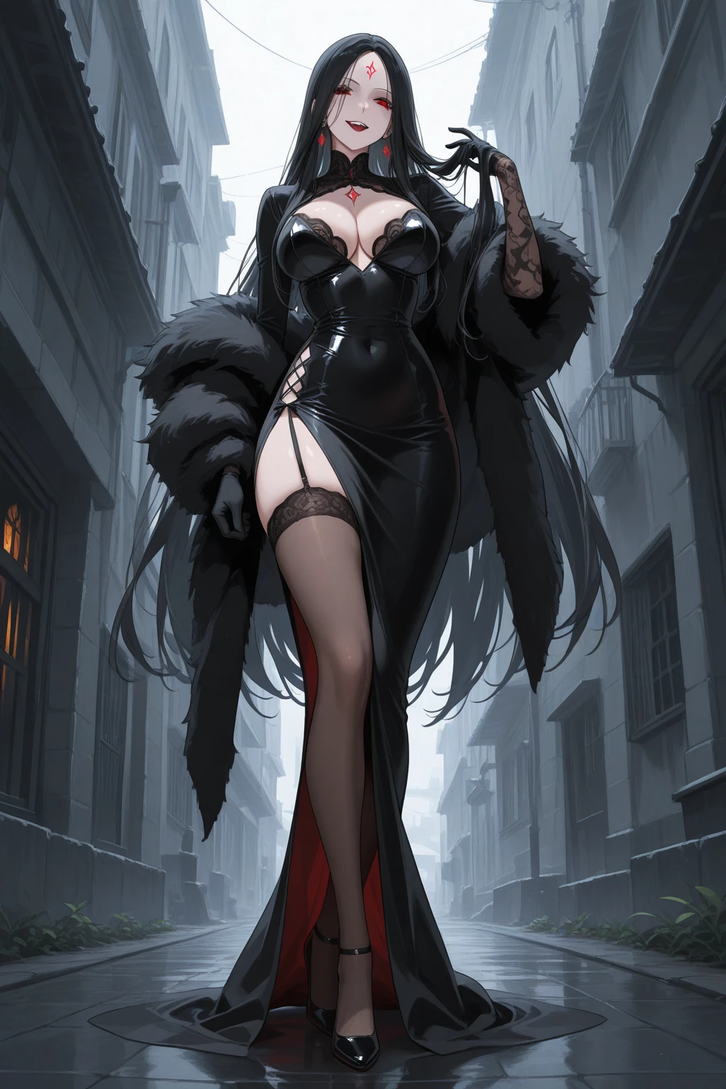 witch in kimono and light tight slim skirt, satin, fur, (stockings), decollete, natural breasts, slim body, zettai ryouiki, medium length hair, beautiful detailed eyes, portrait, most realistic, highest quality, best pixels, 8k ultra