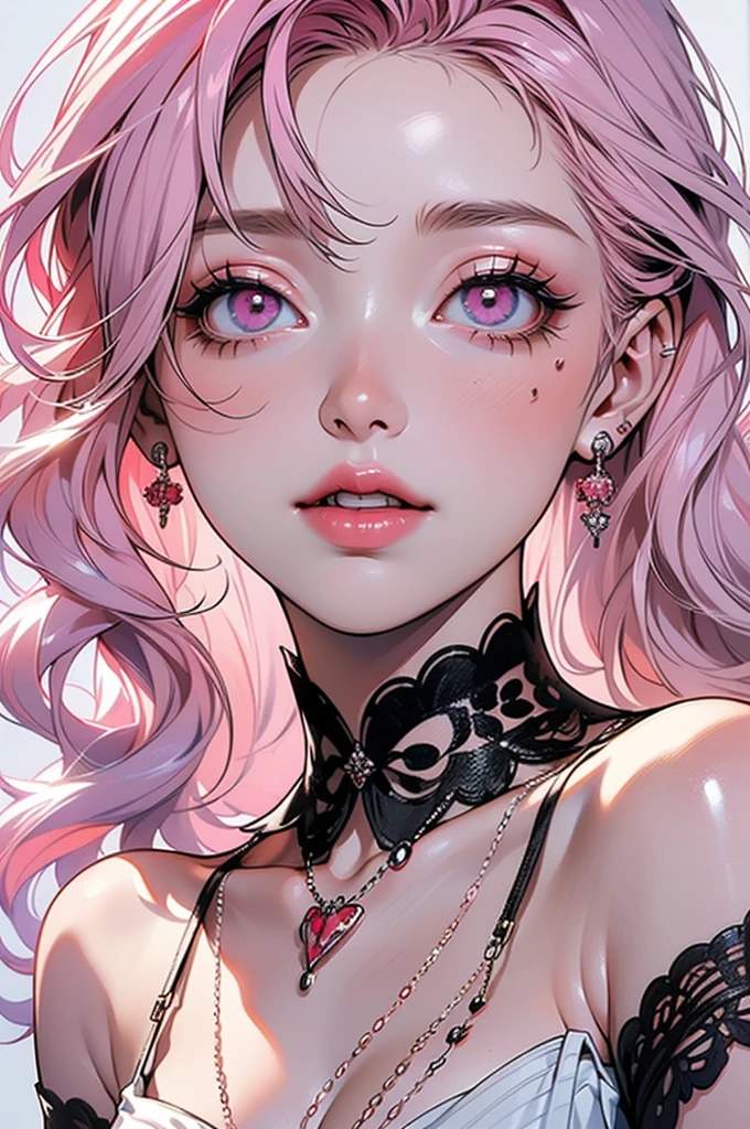 Very detailed, Seductive erotic woman sweating, (Very delicate and beautiful face), (Beautiful eyes in every detail),Breasts covered in rose petals, (Big Breasts, pink/Blue Hair), Focus on the face, Focus on the face, Complex eyes,