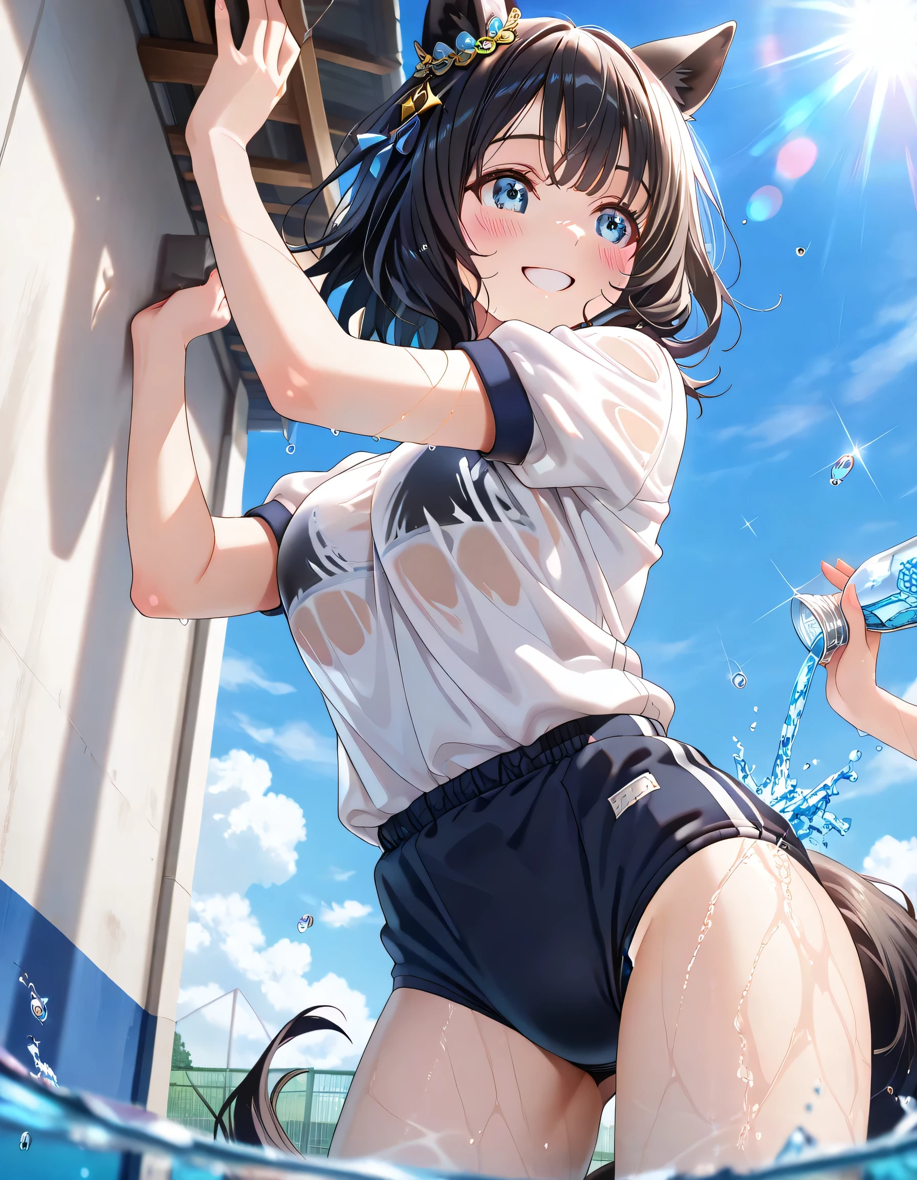 (masterpiece), (best quality), (ultra-detailed), (best illustration), (best shadow), (absurdres), Female, 25 years old, looking at viewer, steam, shy, nose blush, nsfw, medium breasts, nude, o-face, climax, light smile, water splash, 