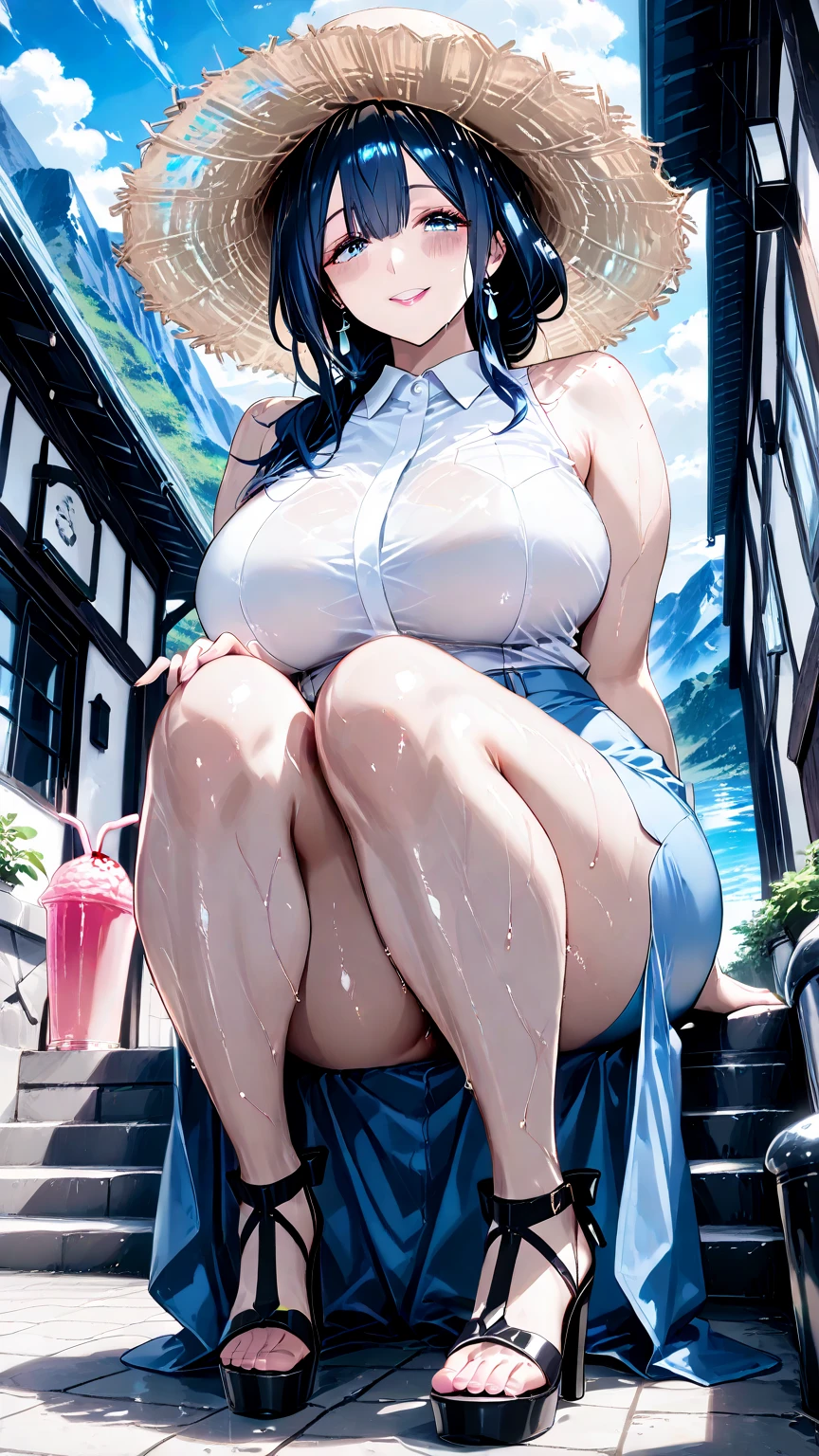 Amazing Chitanda, 只有一个beautiful girl,Purple Eyes, Black Hair, Naturally straight hair, Straight bangs,Extremely refined,open your lips,Face is so red,The skin is very white,big eyes,Long flowing hair,beautiful girl, Like a dream,Slim,Soft, (Sensual), (Kawaii), Dream quality,On the Street,moonlight,Underwear heavy rain,There was a strong wind,Soaked,No clothes,Completely naked,Beautiful big breasts,No pants,Delicate clavicle,Delicate hands and feet,Bare neck,Bare thighs,Exposing the groin,Camel toe,Bare legs,barefoot,extremely shy,Ultra-high resolution, (masterpiece:1.2, best quality), (Delicate and beautiful eyes: 1.2), (Beautiful and delicate face)