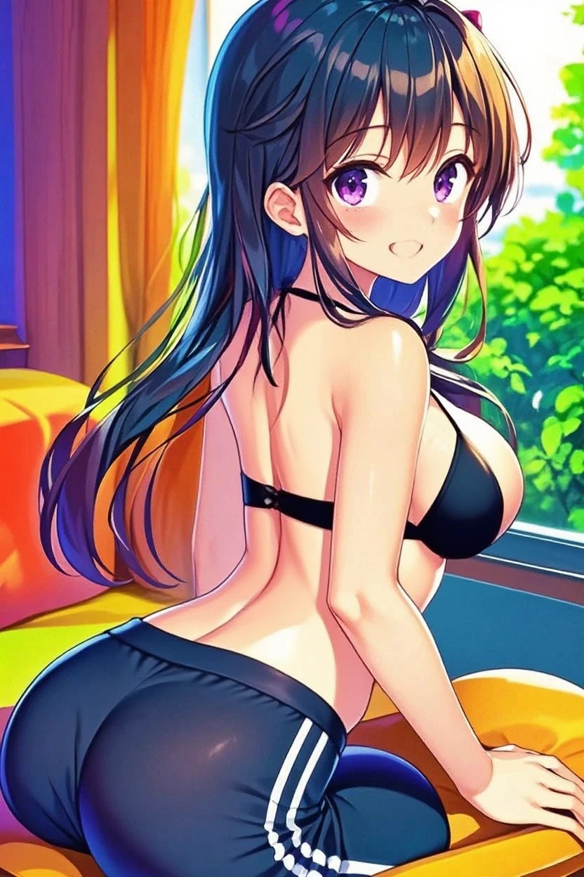 Sexy anime girl (masterpiece, high quality, high res), Nakano Miku (quintessential quintuplets), brown hair, blush, detailed face,no clothes upler waist naked, white translucent panties, wet, hot, on the bed, sexy, horny (on the bed(legs spread apart laying down with her ass showing) bending over showing her big ass and pussy
