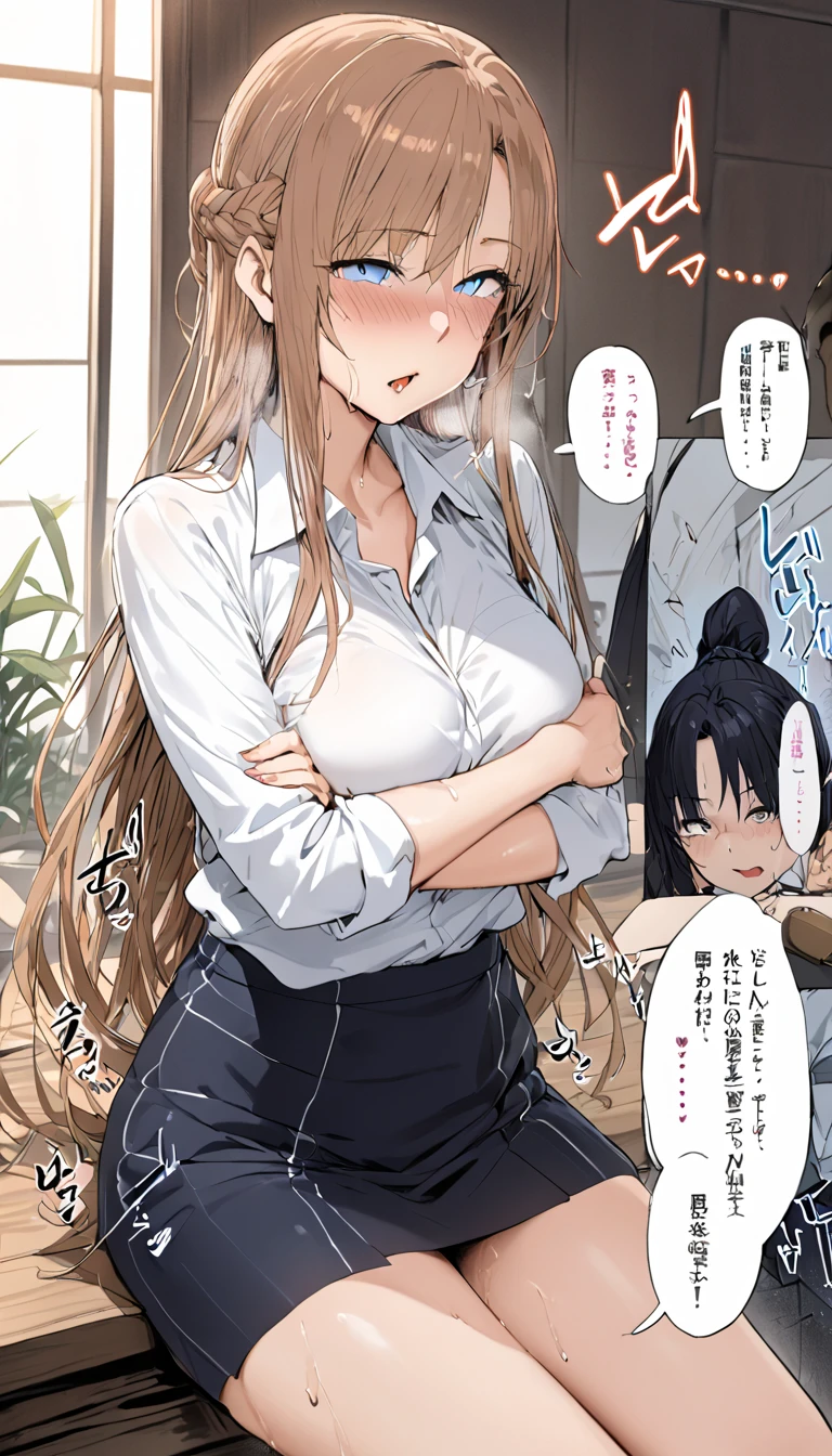 (POV from above), (Best quality: 1.5), (masterpiece: 1.5), (2.5D), (good definition), (detailed face), (well-drawn face), (excellent drawing), (vivid colors) , (exaggerated proportions), (hentai), (perfect anatomy), (character in the center), (absurd), (4k wallpaper), (detailed eyes), (perfect hands), (perfect fingers), (skin beautiful), (glowing skin), (perfect shadows), (perfect lighting), (full body), (beautiful eyes), (masterpiece), (voluptuous body), (pretty face), adult woman, seductive MILF, Face Mature MILF, mature woman, blonde hair with low and slightly disheveled ponytail, green eyes, wears glasses, wears an elegant yukata, very surprised and blushing expression, huge breasts, huge thighs, huge butt, voluptuous body, good proportions, this one for At the entrance of a traditional Japanese house, an older, robust man stands behind her and spanks the woman causing her to lean forward with an expression of surprise and pain.