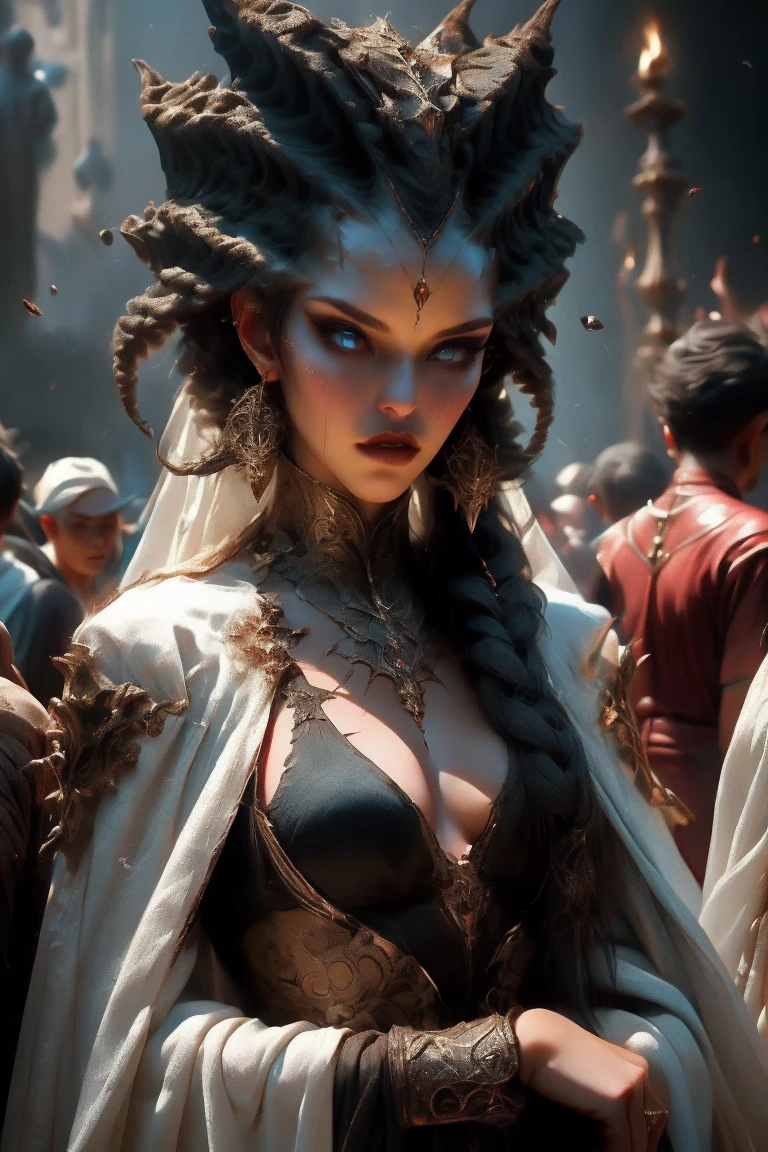there are three people that are sitting together in the dark, ornate cyberpunk armor, gypsy, fashion photo, mononoke, wearing an elegant tribal outfit, yulia nevskaya, ancient gods, fairy cgsociety, aesthetic / a riot in mars, ayahuasca, vadim voitekhovitch, archfey --auto --s2