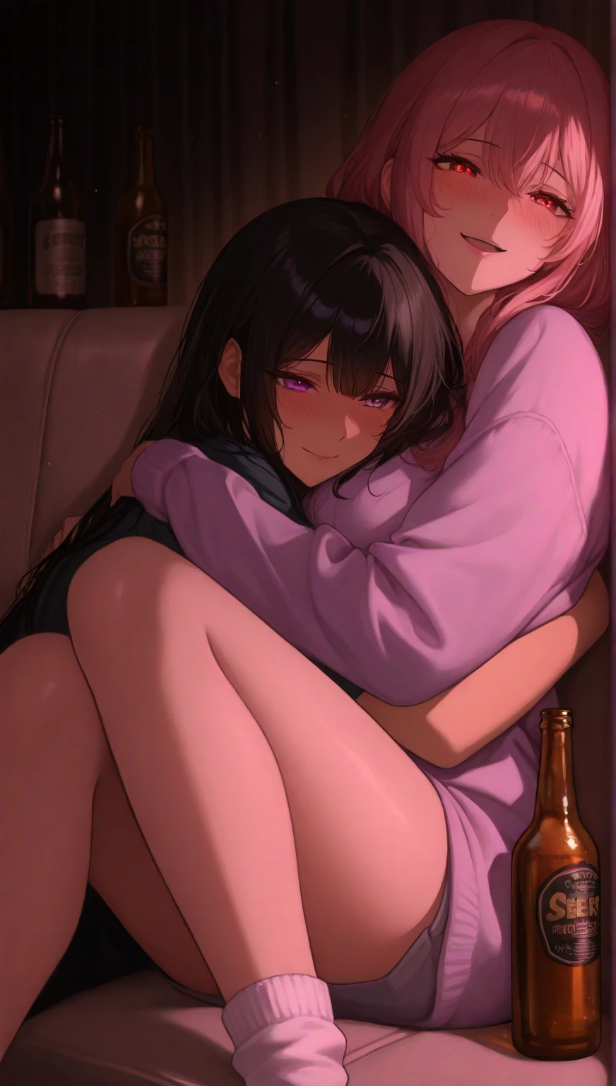 Colossal titsの女の子、Two people、lesbian、Animal ears、Colossal tits、A glimpse of her big breasts、Animal tail、Lesbian kiss、,Sitting on a chair、red blush、Troubled face、Academy of Magic Uniform、Gradient Hair、、Elegant coat、Clothes with fur、Conspiracy look、Provocative facial expressions、Ridicule、Laugh、　Various poses、Luxurious decoration in gold、Luxurious two-seat chair、The long-haired、