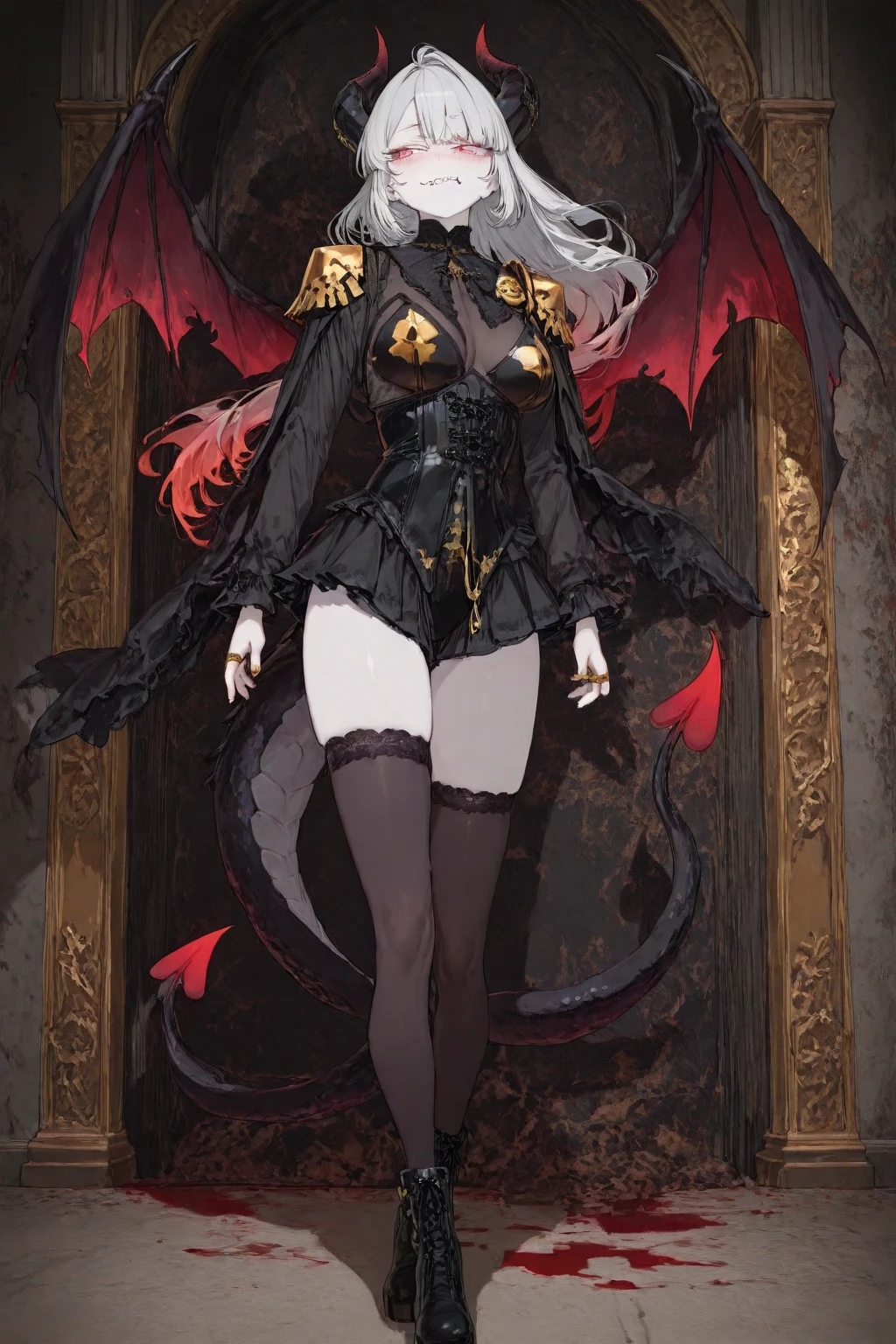  ((best quality)), ((masterpiece)), (detailed), 1girl, Character design, female, dynamic poses, long white grey hair, grey white eyes, very skinny, detailed, best quality, no accesoires around the neck, no shoes, prominent collarbones, skinny arms, flat stomach, visible hip bones, full body, blank white background, plain background, white background, red and white clothing, Bloodborne inspired, occult aesthetic, occult, detailed and intricate steampunk and detailed gothic, NSFW, Very dramatic and cinematic lighting, cosmic horror, grim-dark, side-lighting, perfect face, NSFW, Fluttering lace flared long knee length dress with frilly petticoats, knee length dress, pleated petticoats, petticoats gothic, complex lace boots, side-lighting, gothic aesthetic, wielding a mighty sword with mechanical components, mandalas, small breasts, a fairy, various different types of insect wings, NSFW, full body, whole body, body, plain background, white background, blank background, no background, white background NSFW, chains, full body, whole body, head-to-toe NSFW 