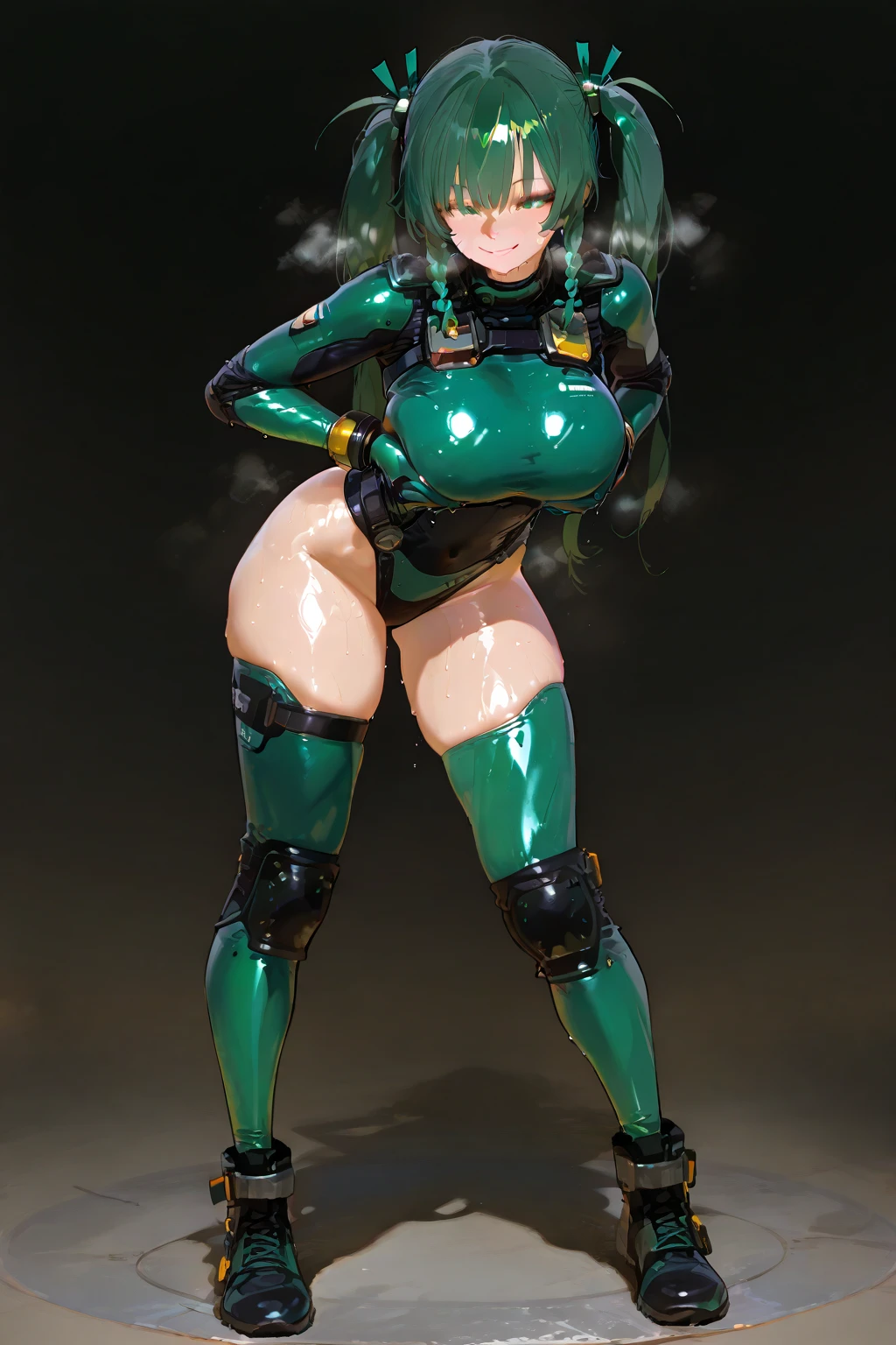 (1GIRL,ALONE:2), (super detailed face), ((mecha golden phoenix head:1)), (BIG BUTTOCKS, HUGE BREASTS:1.5), (CLEAVAGE TOP:1.5), (MUSCLE ABS:1.3), (MECHA GUARD ARM:1.4), ((WEAR GREEN MECHA OVERWATCH ARMORED SUIT, BLACK MECHA SKINTIGHT SUIT PANTS, MECHA GUARD ARMOR LEGS, HIGH HEELS:1.7)), (MUSCULAR FEMALE BODY:1.3), (GLOWING SKIN:0.8), (SEXY LONG LEGS, FULL BODY:1.1), (LOOKING AT VIEWER:1.3), (female focus:0.886), (WALKING DOWN HALLWAY OF FUTURISTIC SPACE STATION:1), (BRIGHT LIGHT WHITEROOM:1.3), SUPER TEXTURE, UNREAL ENGINE RENDER, PHYSICALLY-BASED RENDERING, ULTRA HIGHT DEFINITION, 16K, 1080P.