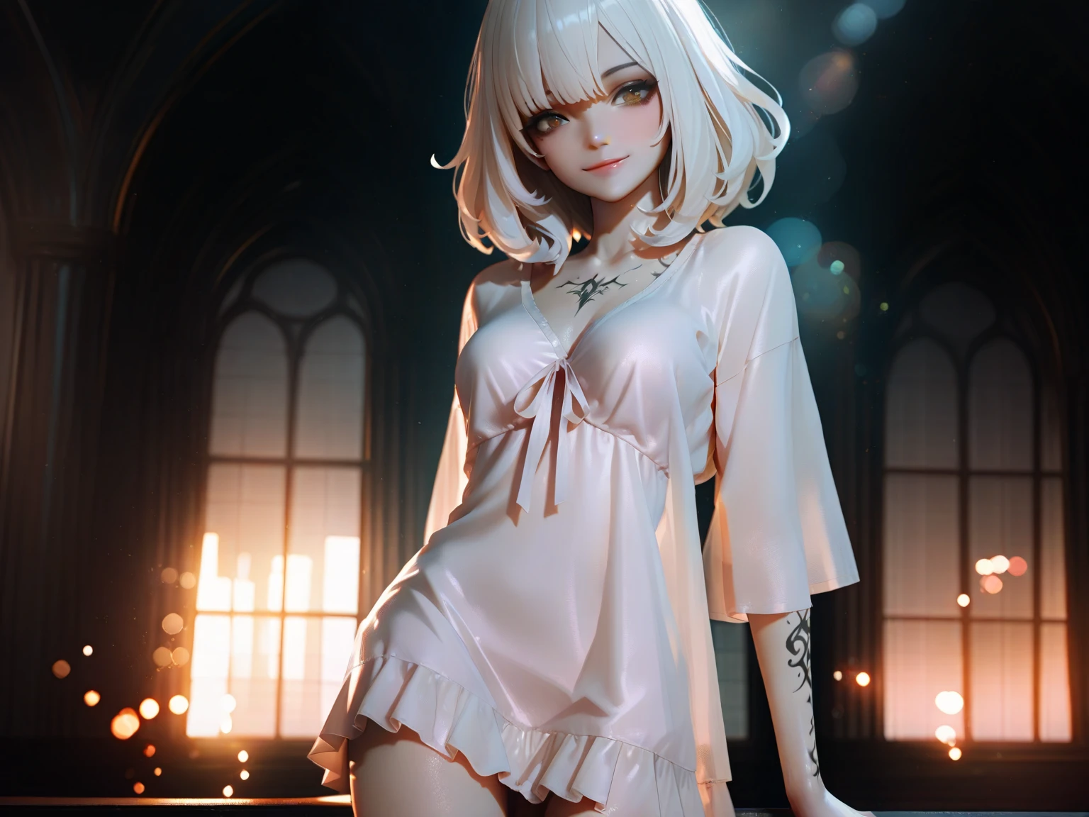 highest quality, masterpiece, Ultra-high resolution, (Photo Real:1.4), Surrealism, dream-like,Fusion Art, Anime Shōnen, Long white hair, Red eyes, In the Dark, Fire Magic,
