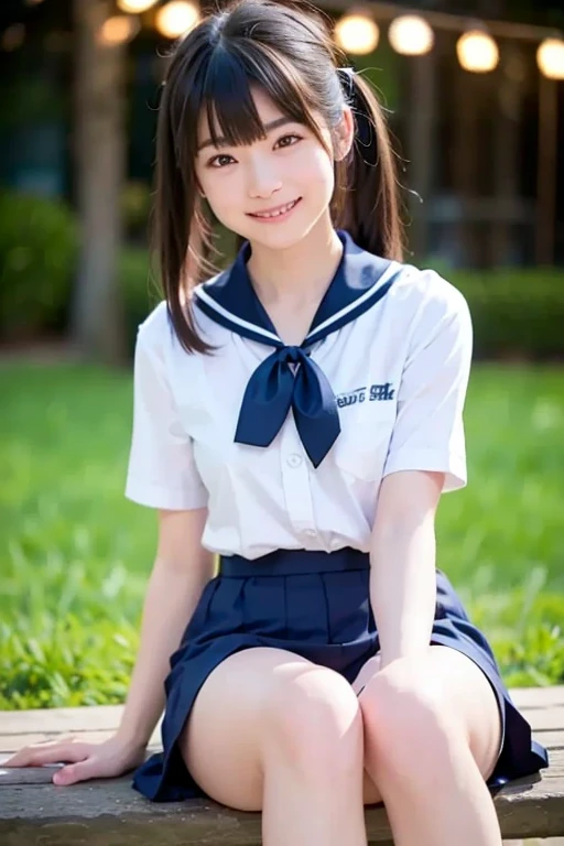 Pure Japanese school girl, sexual attractive, wearing uniform, natural hairstyles, sweet smile, sitting, refreshing in early summer, 