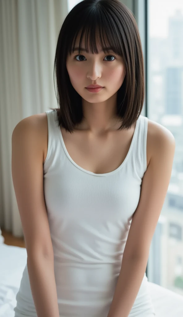 (highest quality, 8k, masterpiece), Skinny Japanese woman, 30 years old, cute顔, Detailed face, Fine grain, sexy, Charm, Pixie Cut, Tank top, Realistic Skin, Small breasts, Emphasize a thin waist,(16k, RAW Photos, highest quality, High resolution, ), (I can see a little bit of nipple swelling through my clothes.)High-definition RAW color photos, Professional photos, (Layered silhouette: 1.2), Complex patterns, , (Realistic, photoRealistic: 1.3), ( Japanese Girls), , Big breasts Very firm breasts、Non-sagging breasts、Showing cleavage。Too much exposure、(NSFW)Shine, (Detailed face: 1.2), (masterpiece: 1.5),Fine-grained beautiful skin, (cute:1.2), (sexy) (highest quality :1.2),((A girl, 1 girl : 1.3), solo, solo focus))、(One head according to human anatomy、Two Arms、Two Legs、Five Fingers)
「No deformed or unnatural body parts,A completely normal human body type」「A depiction of a woman that is faithful to human anatomy」、(A representation of a healthy, balanced and vibrant woman)