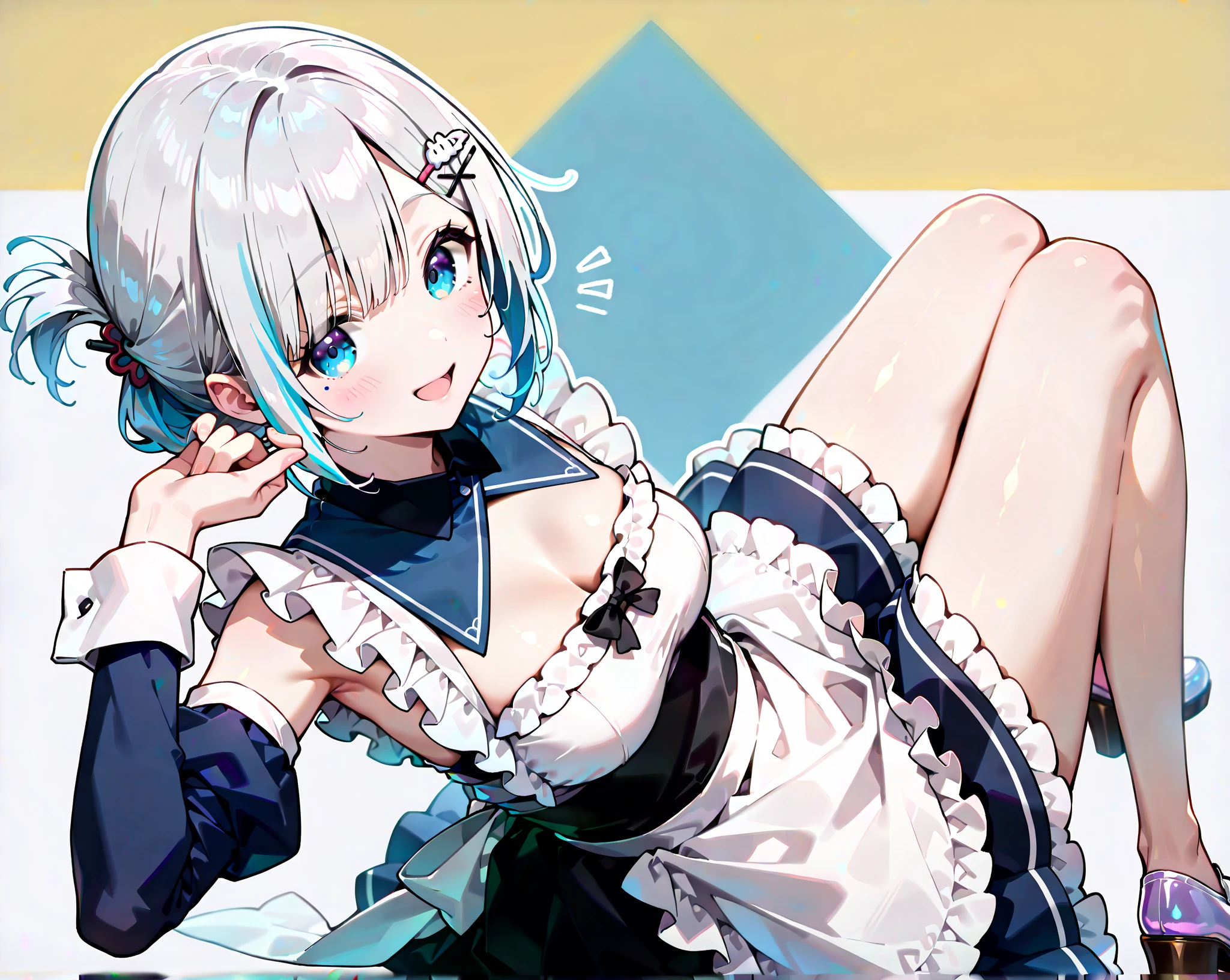 (anime style),masterpiece, best quality, extremely detailed,10Year old,tanned skin,dark skin, Beautiful body,BREAK,multicolored colorful hair,short hair,hair slicked back,BREAK,black eyes,happy smile,open mouth,eyes widen,happiness
smile face,detailed lips,open legs,BREAK,cotton White big ribbon,BREAK, Ballerina costume,off shoulder,frilled clothing microskirt,break,head tilt,in the Ballerina lesson Studio