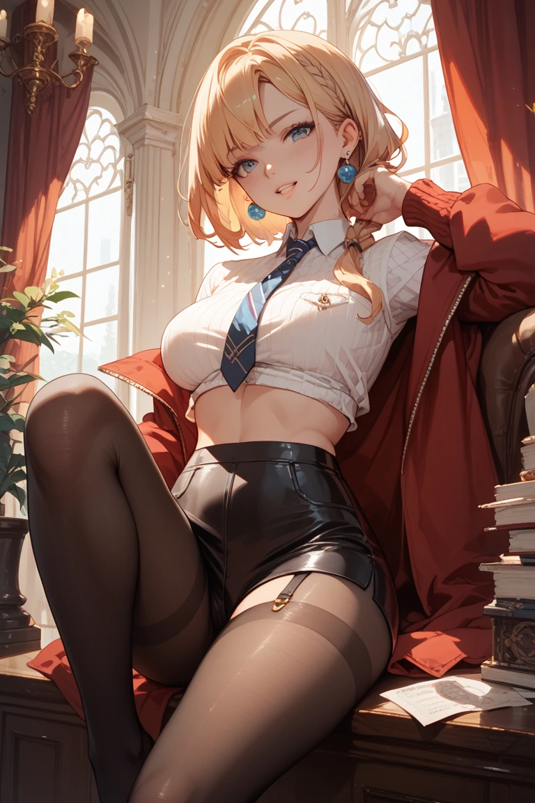 (1girl:1.3), Masterpiece, Best quality, amazing beauty, [[3D]], 4K, absurdres, finely detail, super detailed eye, perfect anatomy, official art, cinematic lighting, BREAK, school, silky bob cut, hair over one eye, ahoge, tsurime, shy, BREAK , small breasts, short stature, skinny, sitting chair, BREAK , (school uniform:1.2), (sleeves past wrists:1.2), (bare shoulders:1.2), BREAK,(Glasses)