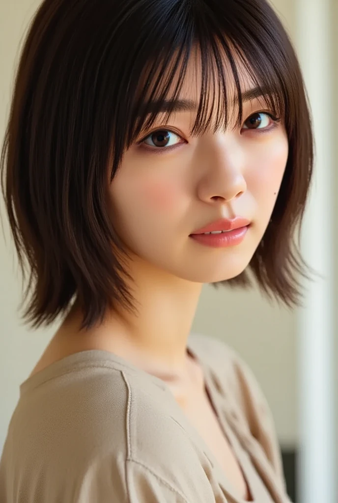 masterpiece, Highest quality, Very detailed, 8k, Realistic, One Girl, alone, Tomboy, Very detailed face, (head shot:1.5), Upper Body, silver pixie cut hair, She is wearing a short tank top and an open zippered hoodie., I can see her cleavage,Emphasise that you're not wearing a bra、Reaching into the pocket of a hoodie,Futuristic urban landscape