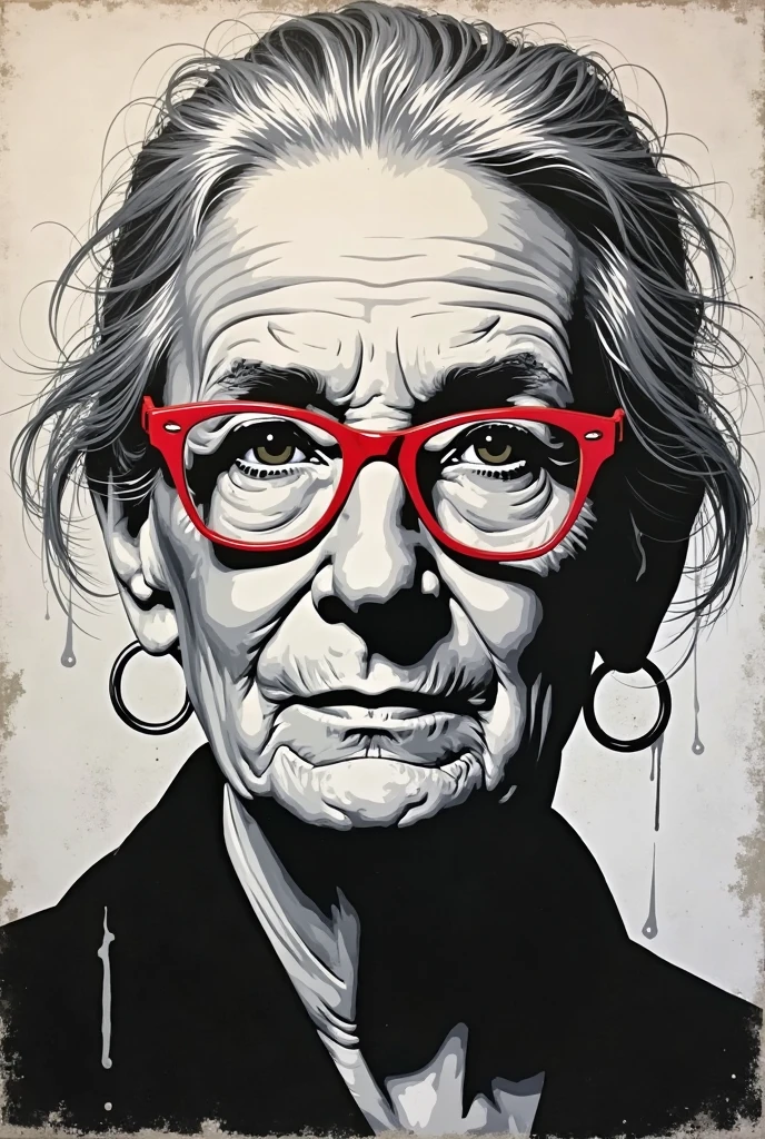 Angry old woman, realistic minimalistic line art