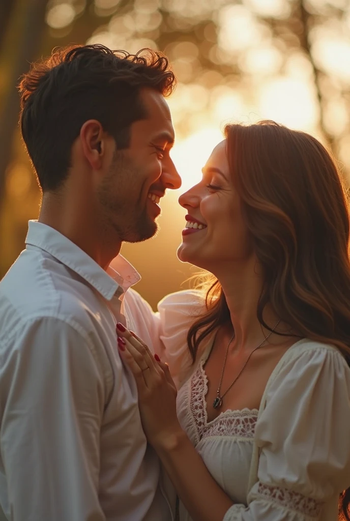 best quality,highres,masterpiece:1.2,ultra-detailed,realistic,smiling couple of man and woman,intimate,portrait,love,affection,warmth,tender,loving gaze,gentle touch,happy embrace,colorful background,warm lighting