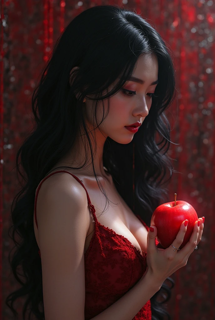 ((best qualityer)), ((work of art)), (detailded), a female hand holding a bleeding apple,
