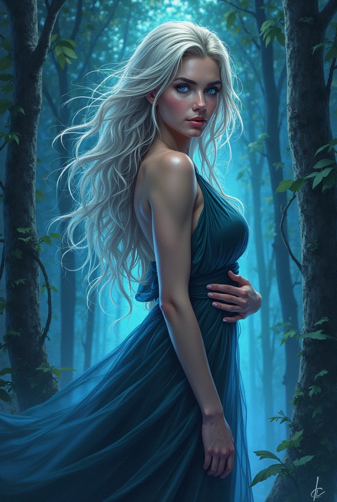 A pretty woman. But not just any one. Such a woman, a goddess, deusa dthe elements. She has a strong aura, characteristics aimed at your powers, the elements. She is a fearless woman, with a striking face and look, the same with its characteristics, anime style Blood of Zeus, but she is not just any woman. 

