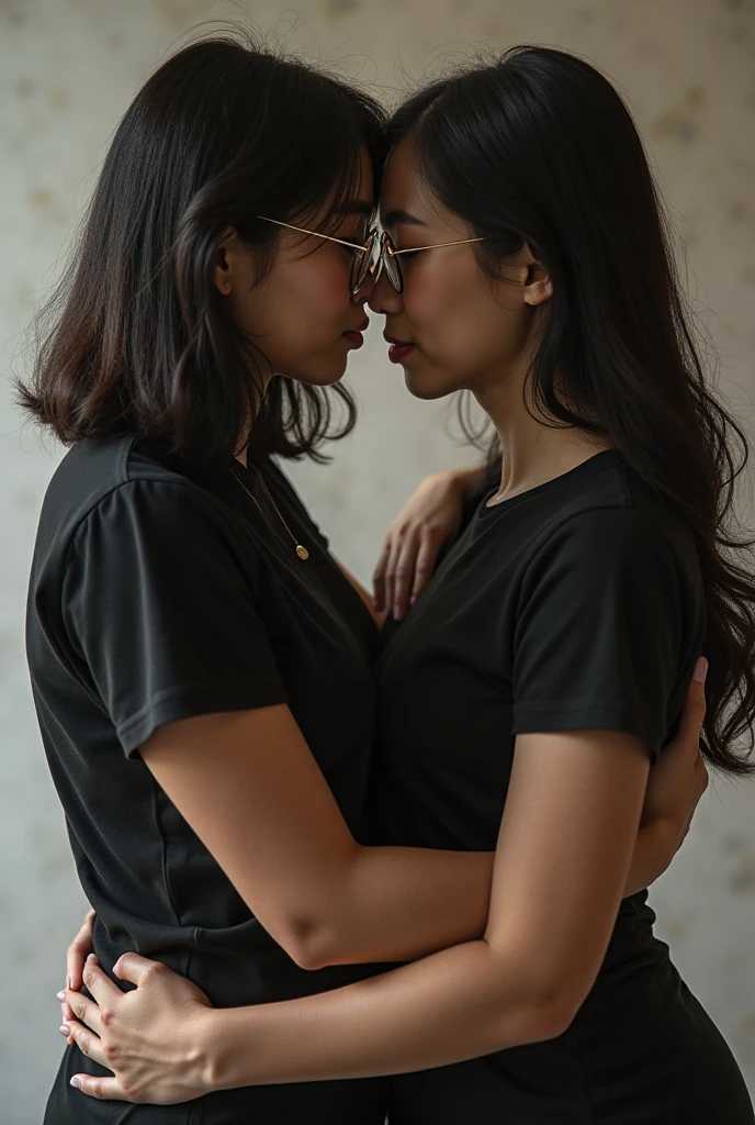 An image of a black-haired couple giving each other a kiss